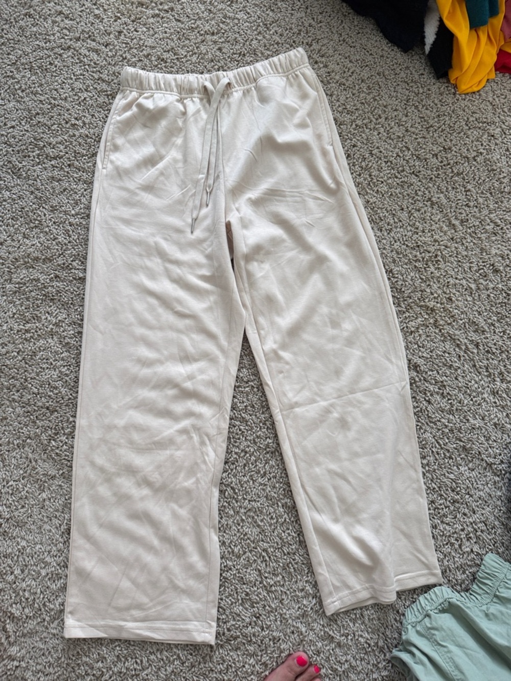 Wide Leg Drawstring Pants in Light Beige and cream top